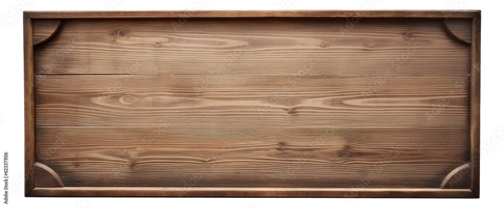 Obraz premium Brown wooden signboard, plate, plank and dark frame isolated.