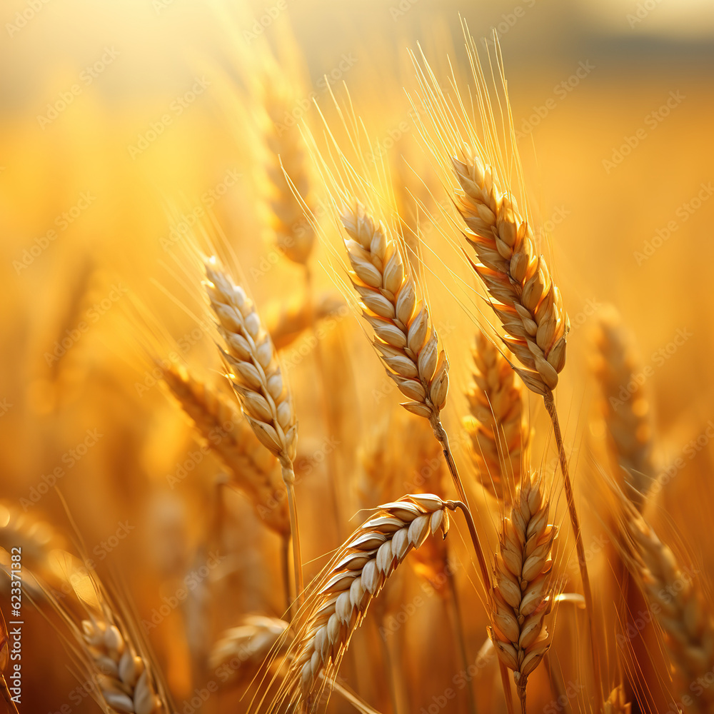 Wheat field. Ears of golden wheat close-up. Rich harvest Concept. Wheat field. Ears of golden wheat close-up. Rich harvest Concept.