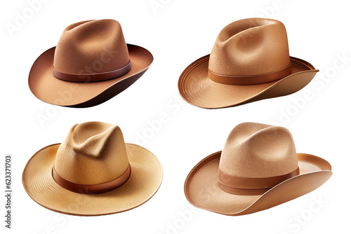 brown leather cowboy hat illustration isolated on white background. Generative AI illustration.