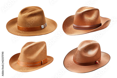 brown leather cowboy hat illustration isolated on white background. Generative AI illustration.