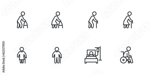Elderly people line icons set. linear style symbols collection, outline signs pack.