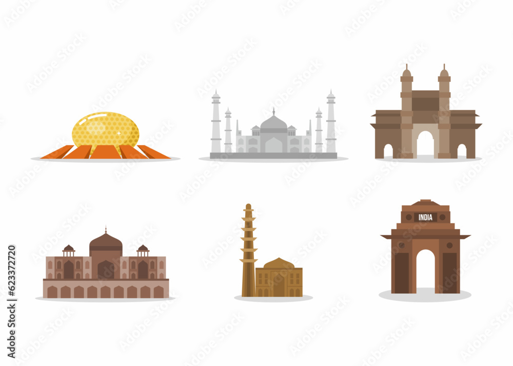Indian landmark icon collection