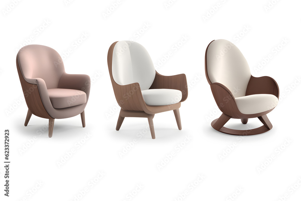 brown leather armchair isolated on white background. Generative AI illustration. brown leather armchair isolated on white background. Generative AI illustration.
