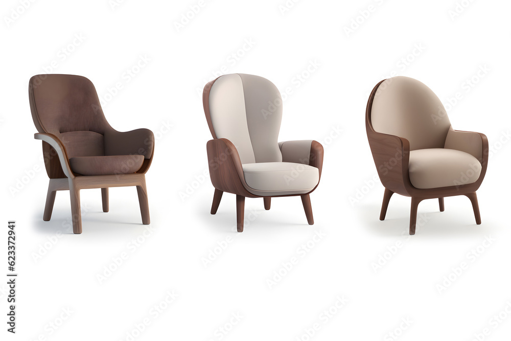 brown leather armchair isolated on white background. Generative AI illustration.
