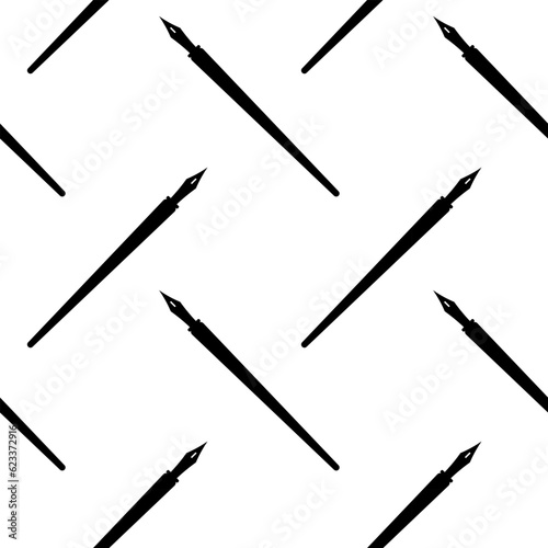 Pattern of wooden calligraphy pen in black and white style, classic ink pen abstract illustration.