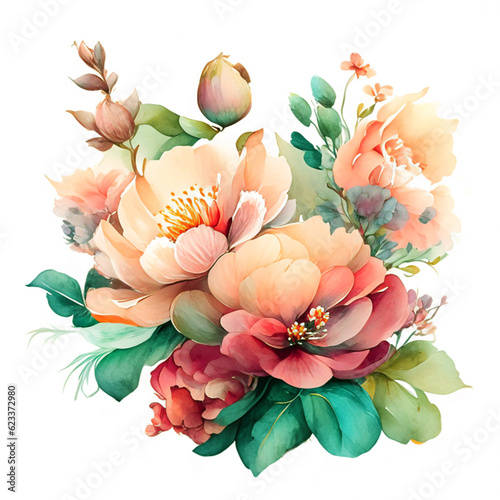 Fototapeta Naklejka Na Ścianę i Meble -  Flowers watercolor illustration Abstract background watercolor gentle, floral, vector, design, illustration. Generative AI illustration.