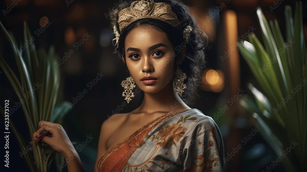 Portrait of a girl. Balinese girl. Illustration. Generative AI Portrait of a girl. Balinese girl. Illustration. Generative AI