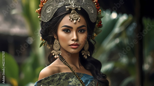 Beautiful balinese woman. Illustration. Generative AI