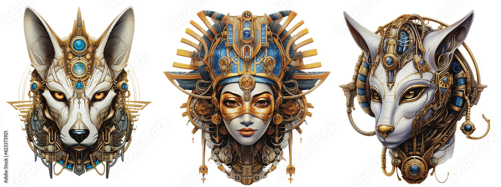 steampunk egyptian god  isolated set, generative AI