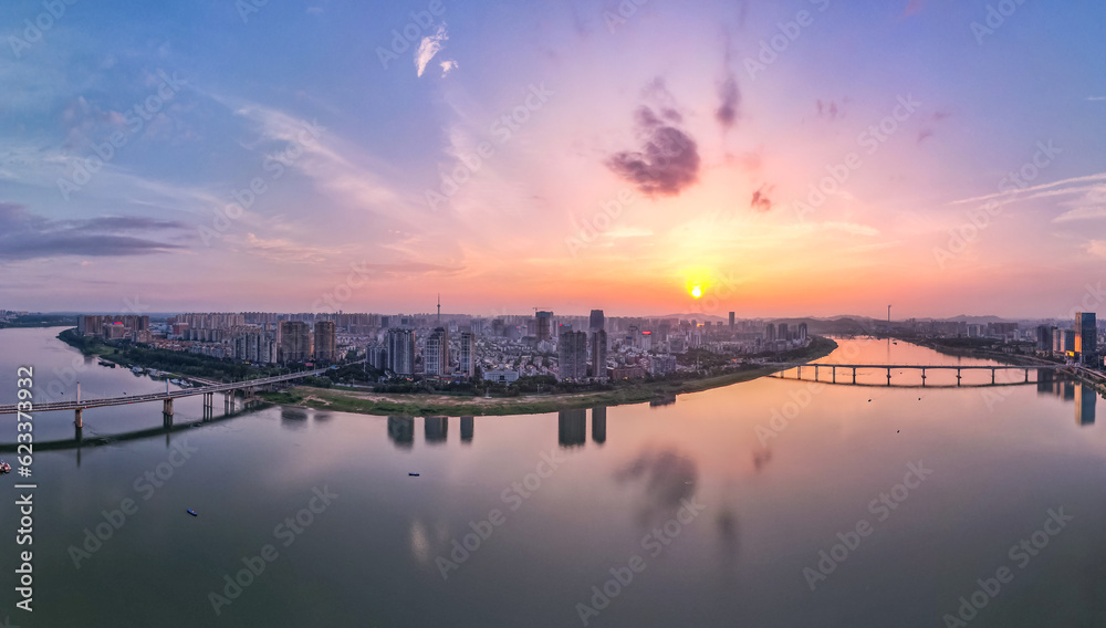 Sunset scenery of peninsula in Tianyuan District, Zhuzhou, China