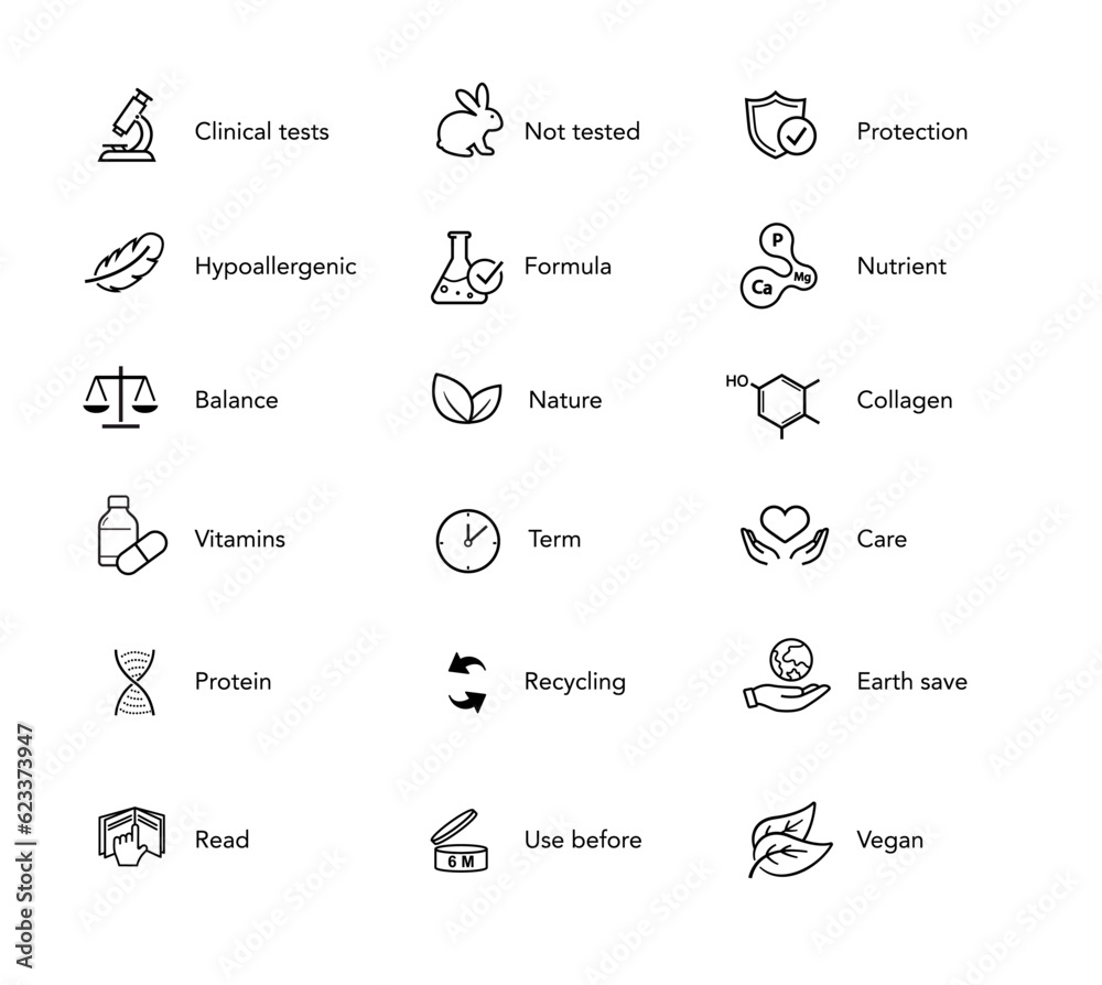 Naklejka premium Set of icons for cosmetic design. Vector illustration isolated on white background. Ready for your design. EPS10.