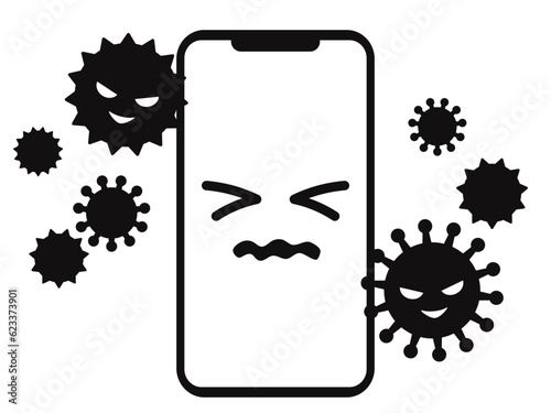 ウイルスに攻撃されるスマホのイラスト