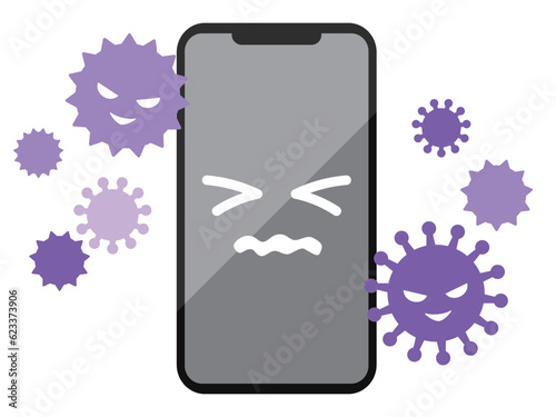 ウイルスに攻撃されるスマホのイラスト