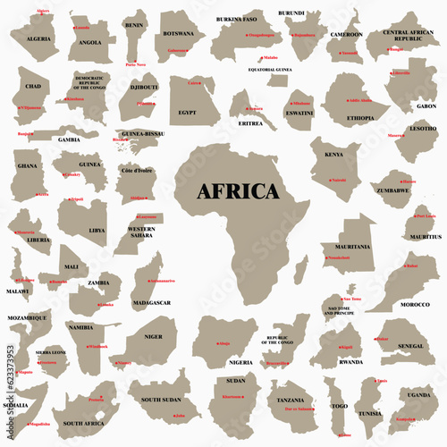 Doodle freehand drawing of Africa countries map.