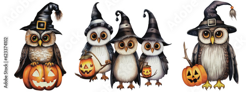 Magical Night Owls Watercolor Halloween Illustrations for Nursery