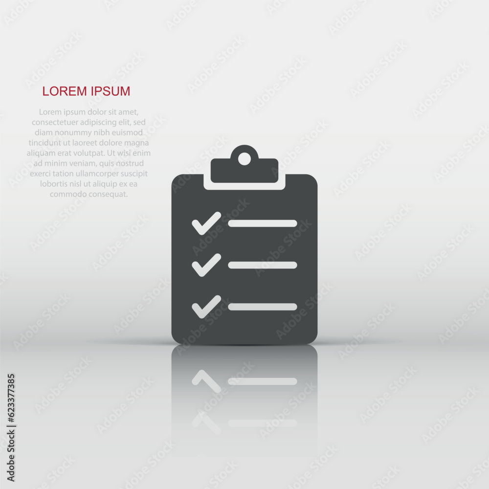 Document checklist icon in flat style. Report vector illustration on white isolated background. Paper sheet business concept. Document checklist icon in flat style. Report vector illustration on white isolated background. Paper sheet business concept.