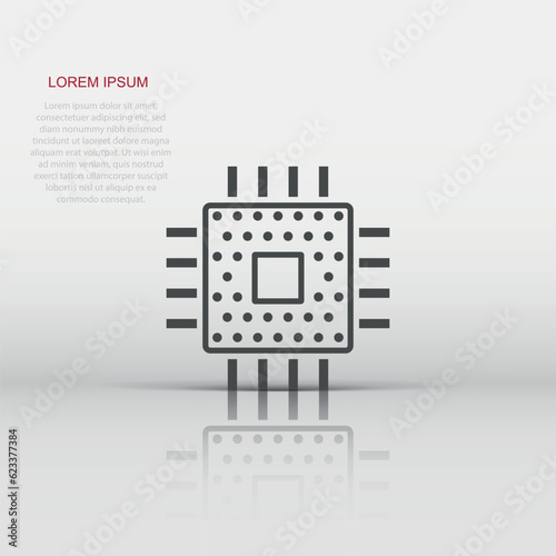 Computer cpu icon in flat style. Circuit board vector illustration on white isolated background. Motherboard chip business concept.
