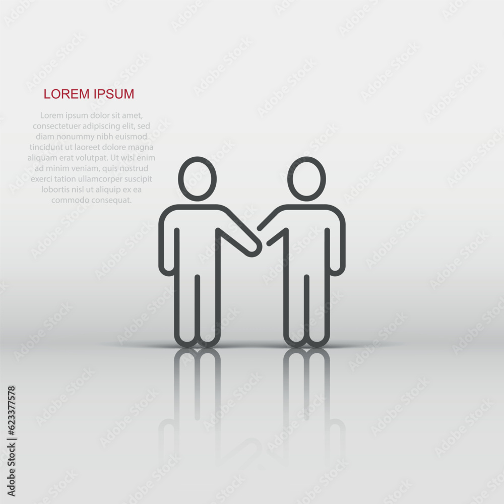 Greetings gesture icon in flat style. People handshake vector illustration on white isolated background. Hand shake business concept. Greetings gesture icon in flat style. People handshake vector illustration on white isolated background. Hand shake business concept.