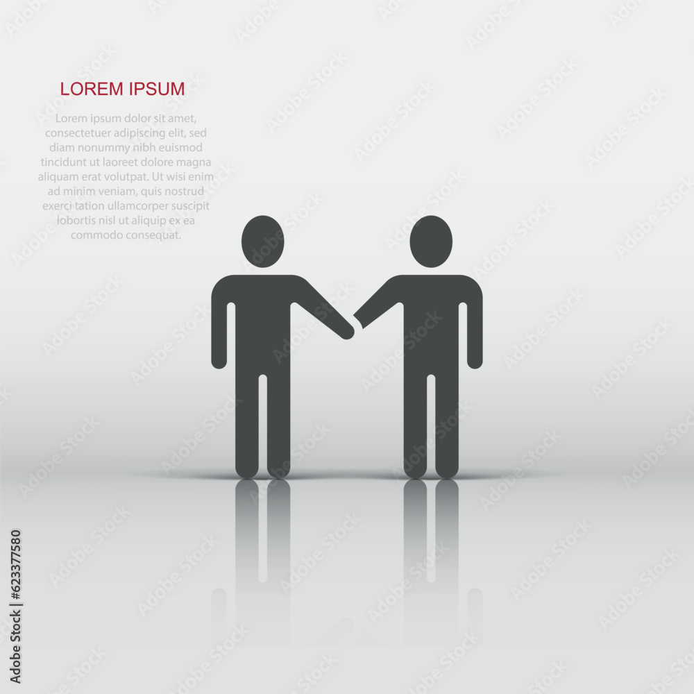 Greetings gesture icon in flat style. People handshake vector illustration on white isolated background. Hand shake business concept. Greetings gesture icon in flat style. People handshake vector illustration on white isolated background. Hand shake business concept.