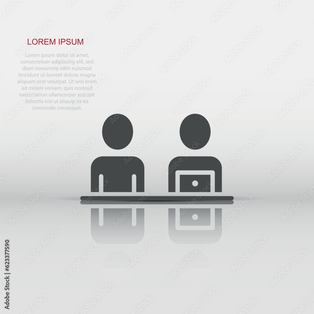 People with laptop computer icon in flat style. Pc user vector illustration on white isolated background. Office manager business concept. People with laptop computer icon in flat style. Pc user vector illustration on white isolated background. Office manager business concept.