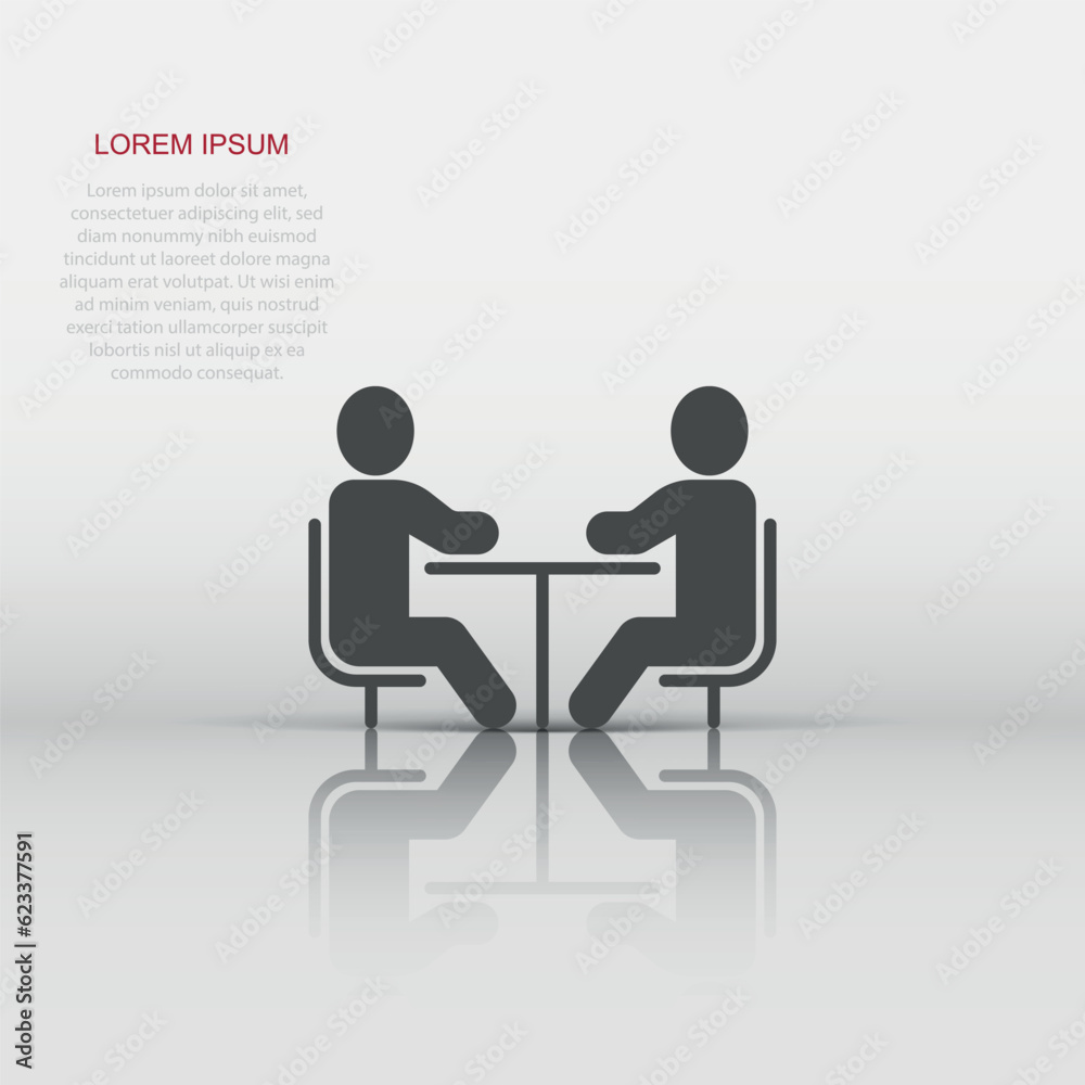 People with table icon in flat style. Teamwork conference vector illustration on white isolated background. Speaker dialog business concept. People with table icon in flat style. Teamwork conference vector illustration on white isolated background. Speaker dialog business concept.
