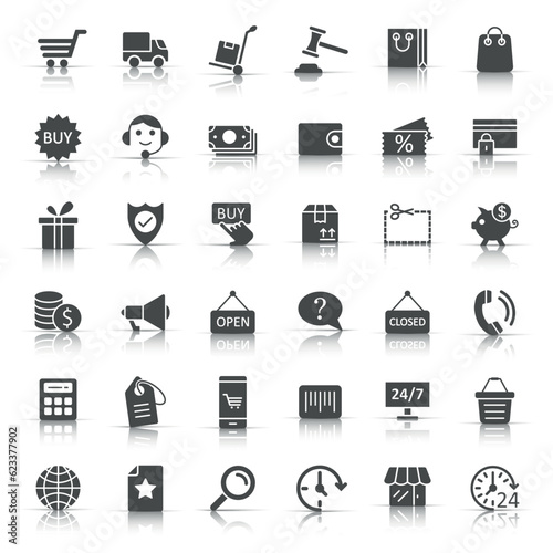 Shopping icon set in flat style. Online commerce vector illustration on white isolated background. Market store business concept.