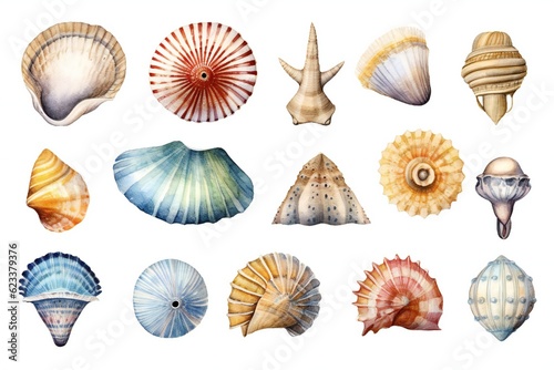Watercolor sea creatures clip art on white background Generative AI © LayerAce.com