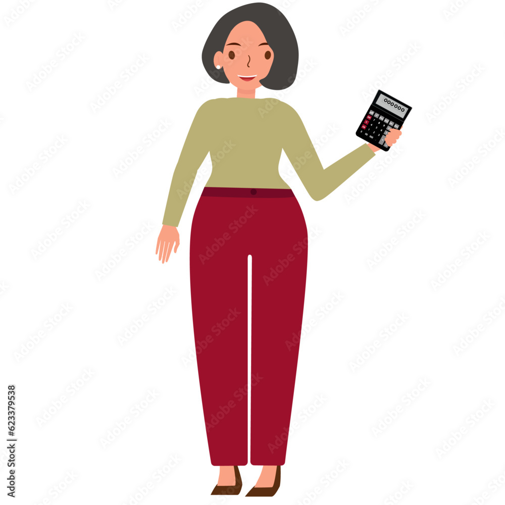 Modern beautiful young business woman showing calculator. Confident ...