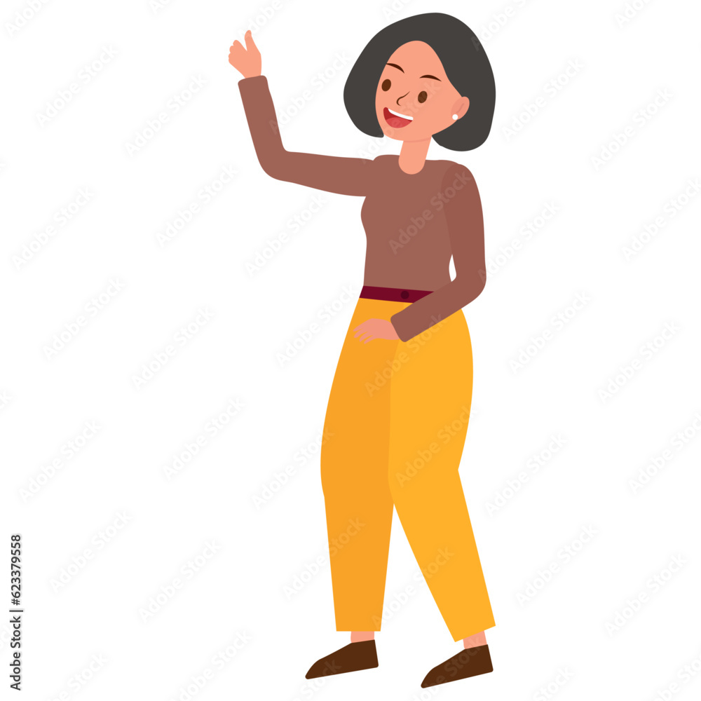 Modern young businesswoman is showing thumbs up. Smiley girl in casual clothes makes a greeting gesture. Flat vector cartoon illustration isolated on white background. Vector Illustration Modern young businesswoman is showing thumbs up. Smiley girl in casual clothes makes a greeting gesture. Flat vector cartoon illustration isolated on white background. Vector Illustration