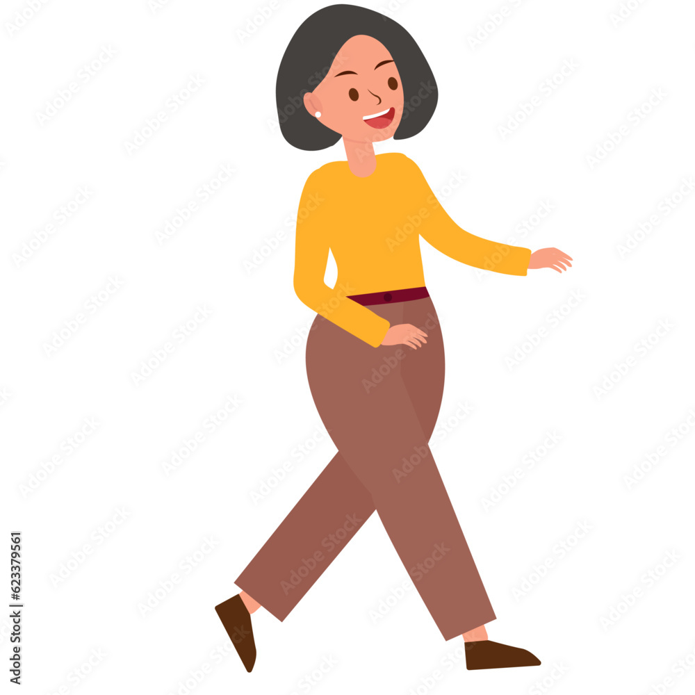 Modern young business woman is waving hand and trying to speak with someone. Smiley girl in casual clothes makes a greeting gesture. Flat vector cartoon illustration isolated on white background 