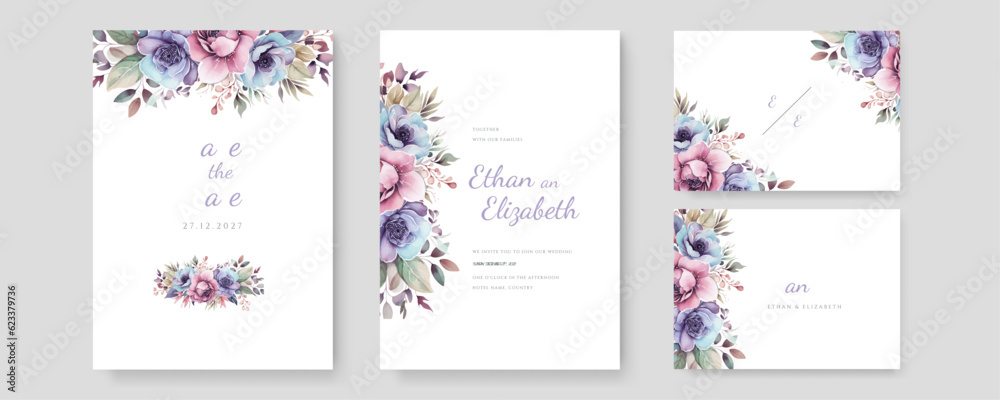 wedding invitation minimal template design with watercolor flower and leaf, watercolor invitation, beautiful floral wreath. wedding invitation minimal template design with watercolor flower and leaf, watercolor invitation, beautiful floral wreath.