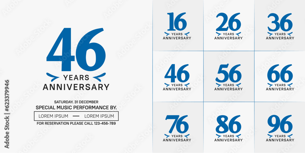 Naklejka premium set of anniversary logo with blue number on white background can be use for celebration