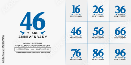 set of anniversary logo with blue number on white background can be use for celebration
