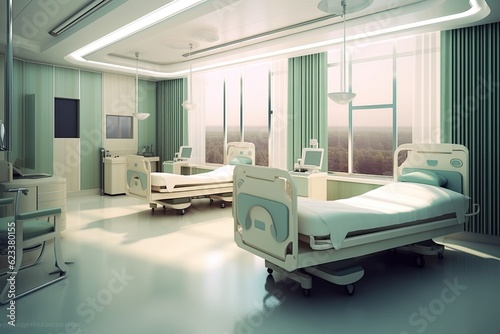 Hospital bed in hospital room. Health care and medical concept
