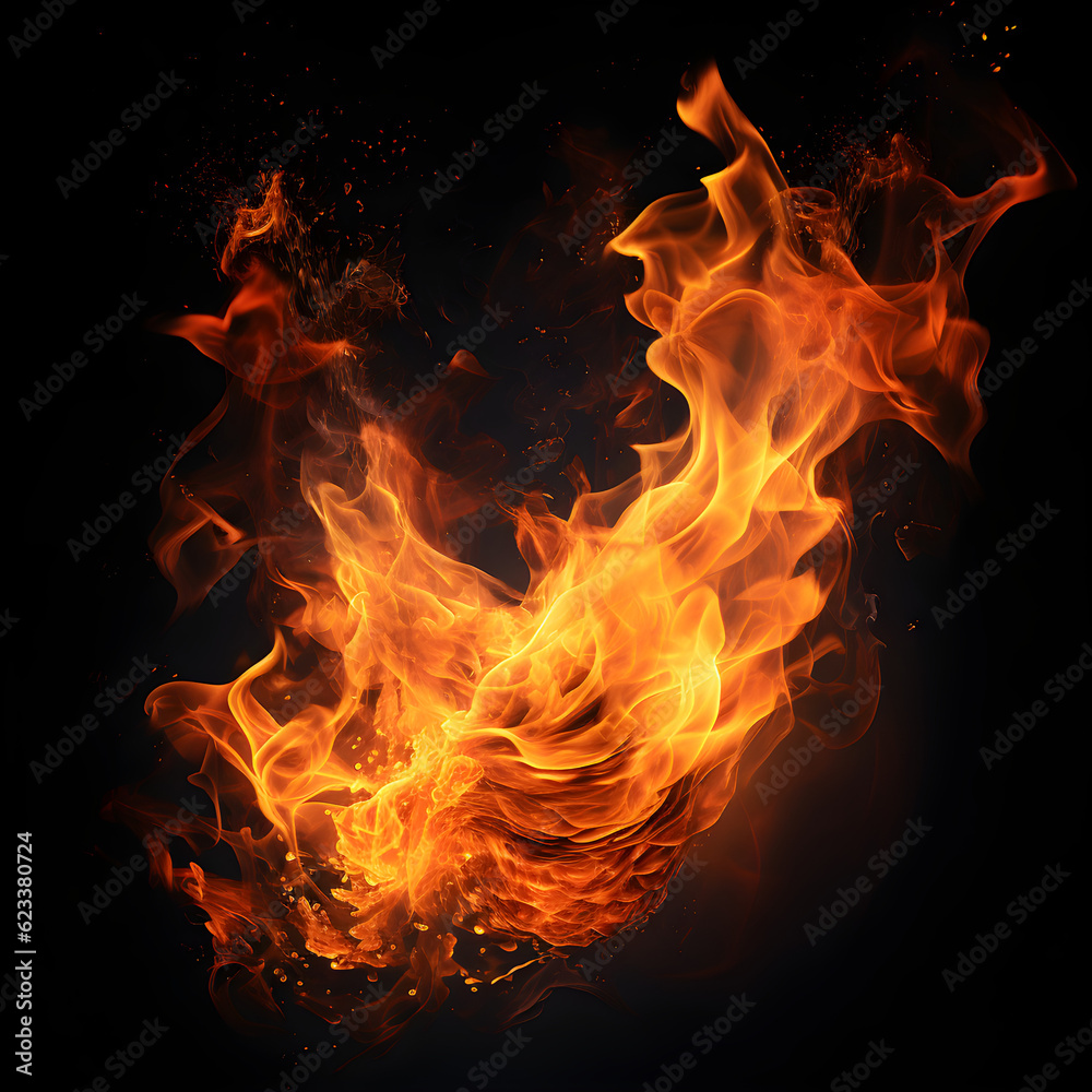 Fototapeta premium Fire flames on black background