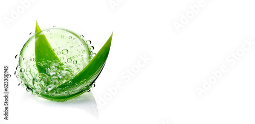 Fototapete Aloe Vera gel texture with healing moisture bubbles on white background with space for text