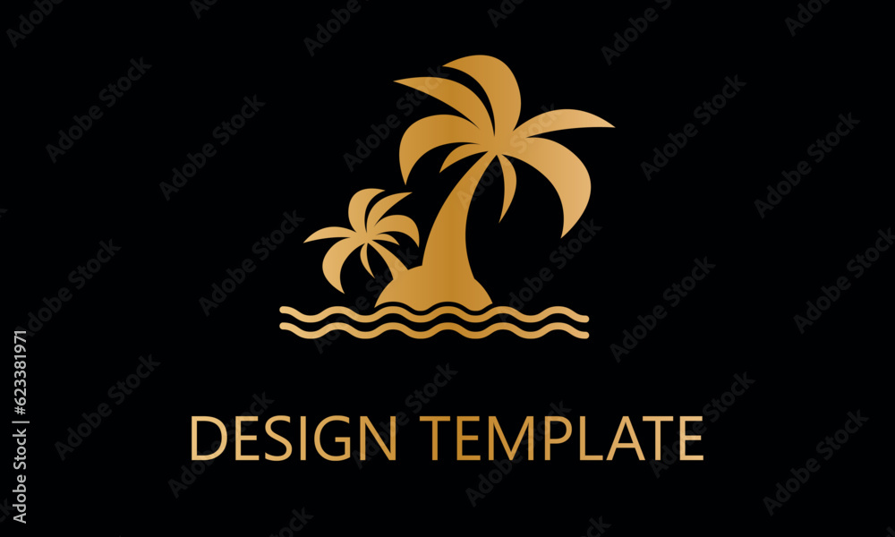 trees on beach vector logo template