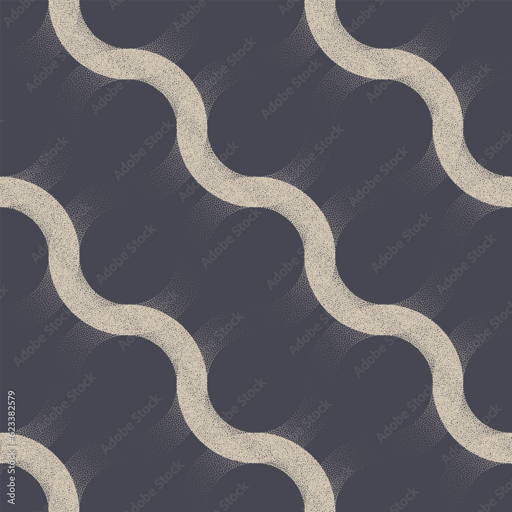 Fototapeta premium Intertwined Wavy Curved Lines Seamless Pattern Vector Dotwork Abstract Background. Textile Design Fabric Print Sophisticated Ripple Ornament Repetitive Wallpaper. Modern Halftone Art Illustration