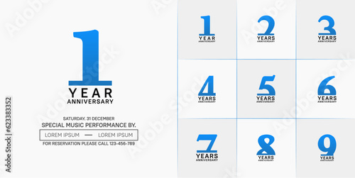 set of anniversary logo with blue and black number on white background can be use for celebration