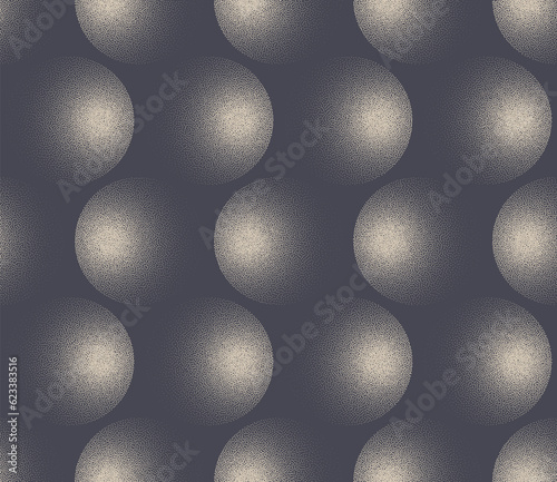 Spheres Structure Dynamic Seamless Pattern Vector Dotwork Abstract Background. Textile Design Cool Fabric Print Repetitive Pale Grey Wallpaper. Halftone Graphic Grain Texture Loopable Art Illustration