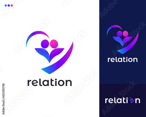 Relation Logo Design Vector Template.
Dating app Icon concept.
Closeup of couple romantic sign illustration. Love, heart, Friendship Relationship Abstract Icon Design Element.