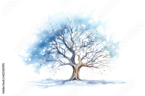 Watercolor snowy tree on white background Generative AI © LayerAce.com