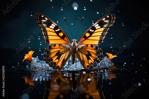 Butterfly over water with splashes on a black background © Veniamin Kraskov