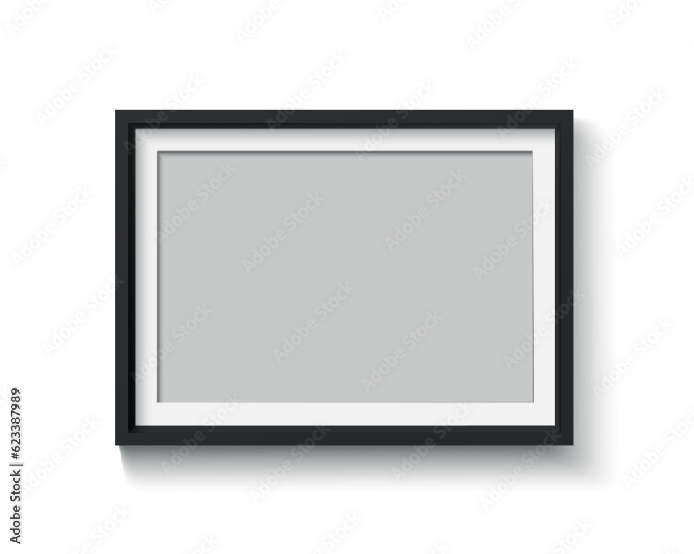 Black blank photo frame set. Vector empty pictures on wall. Square and rectangle art gallery poster Black blank photo frame set. Vector empty pictures on wall. Square and rectangle art gallery poster