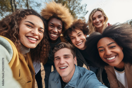 Multiracial group of young people taking selfie