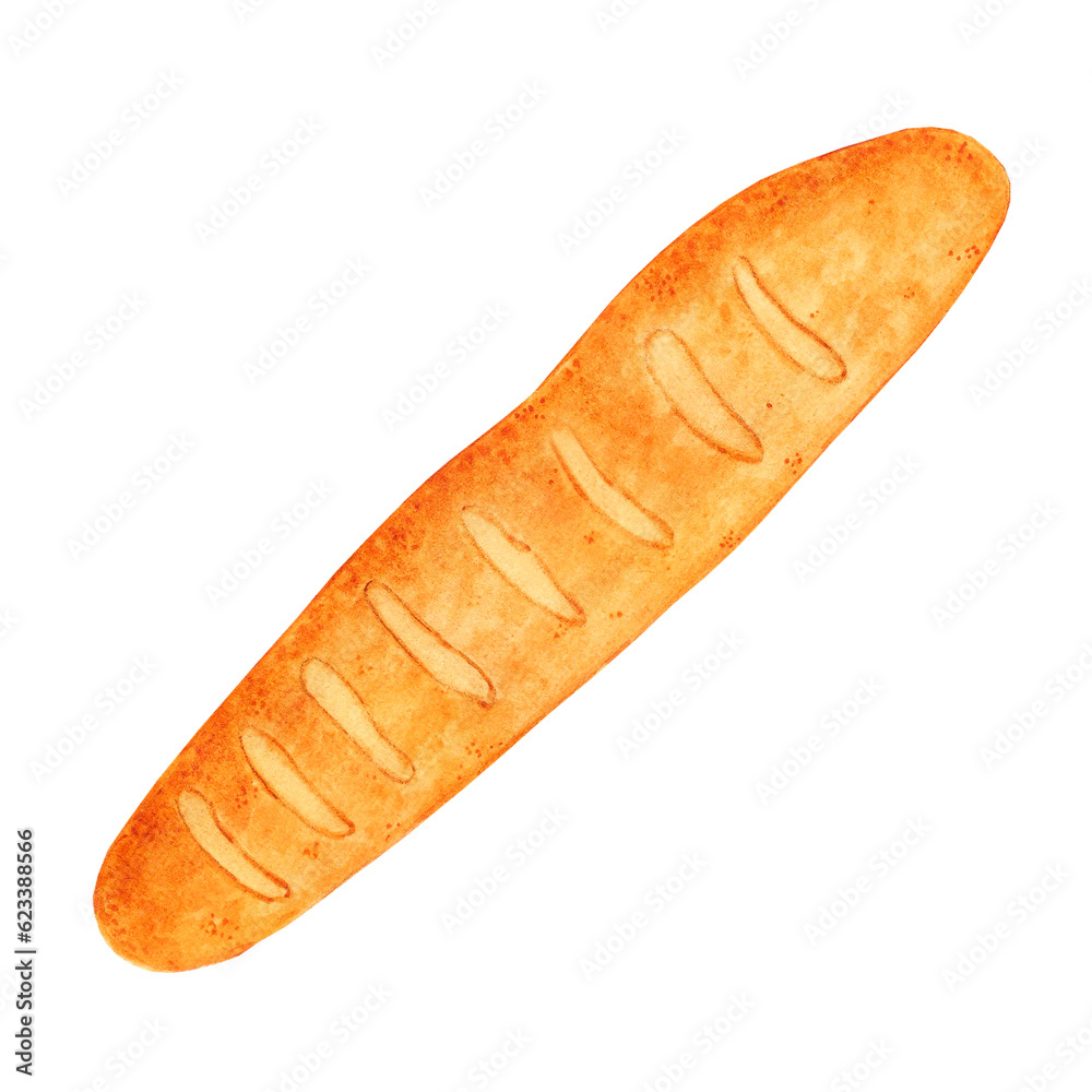 Hand drawn watercolor baguette. Isolated on white background. Can be used for Scrapbook design, cards, label, banner and any printed products. Hand drawn watercolor baguette. Isolated on white background. Can be used for Scrapbook design, cards, label, banner and any printed products.