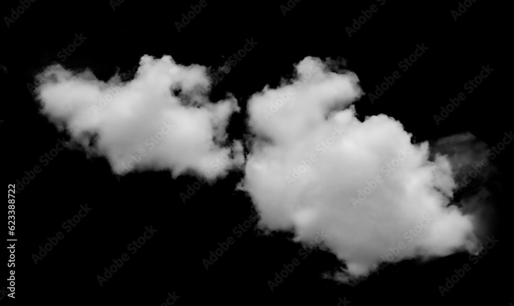 Set of white clouds or fog for design isolated on black background. Set of white clouds or fog for design isolated on black background.