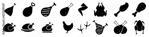 Grilled chicken icon vector set. Chicken illustration sign collection. BBQ symbol. Bird logo.