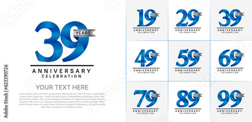 set of anniversary logo with blue number and silver ribbon can be use for celebration photo