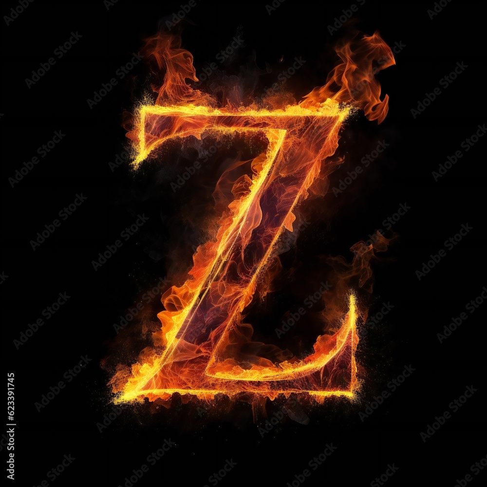 Fototapeta premium Burning letter z on black background Generative AI